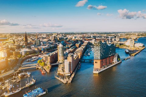 View of Hamburg harbor and Hafencity from above