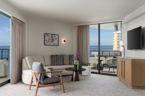 Spacious suite living room with ocean light