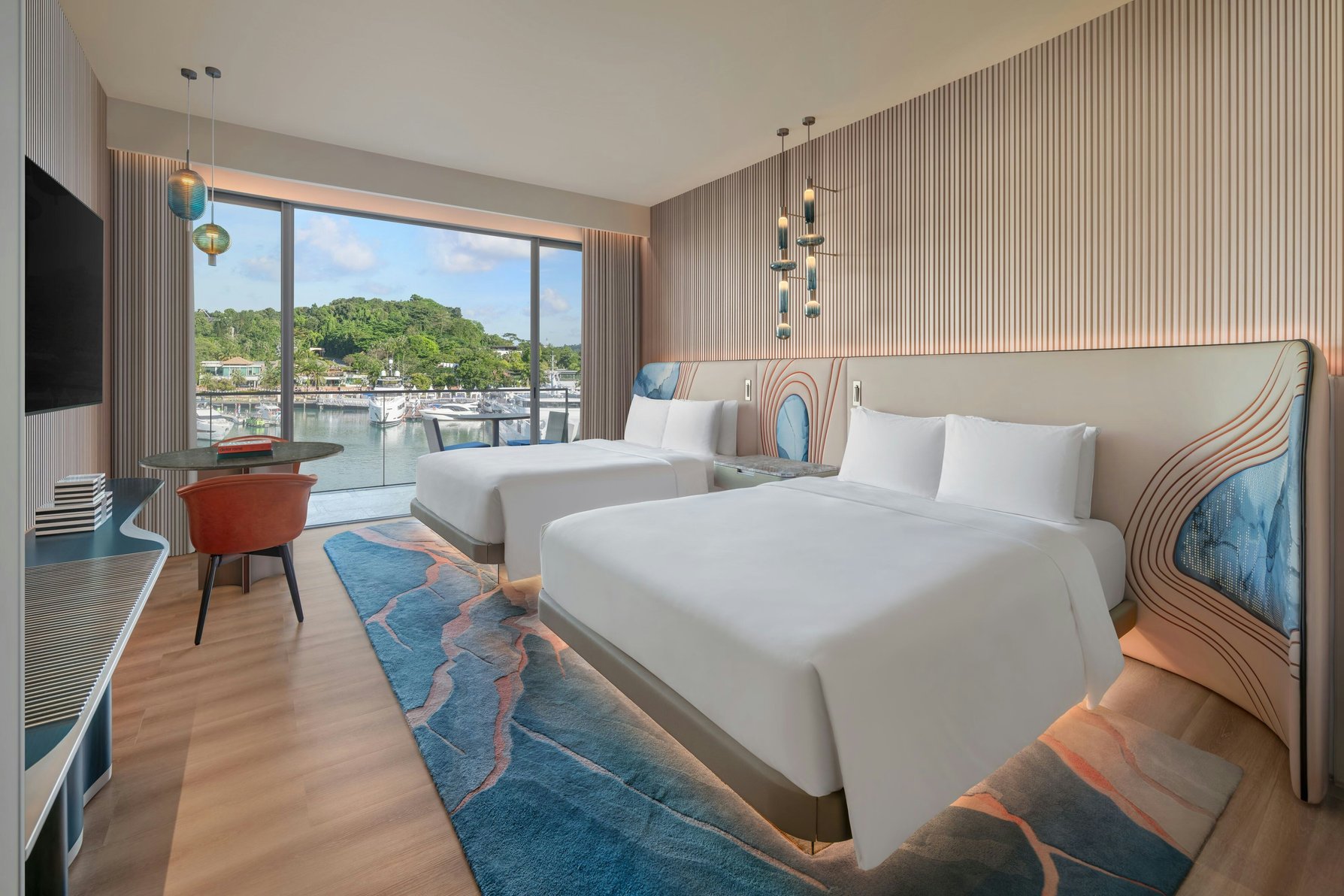 W Singapore - Sentosa Cove Room Type - Premier Twin, Guest room, 2 Queen, Marina view, Balcony