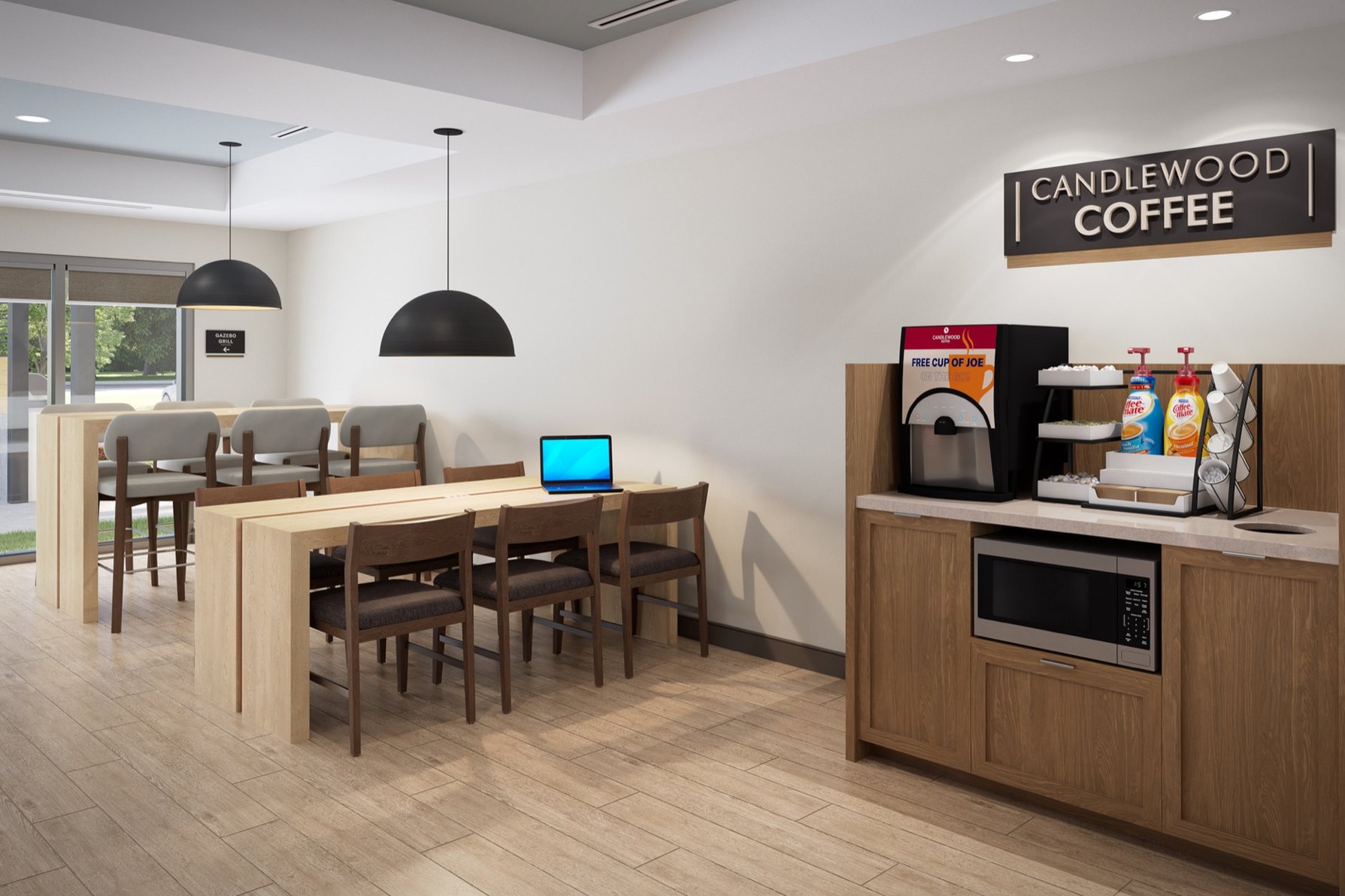 Start your day with a cup of complimentary coffee.