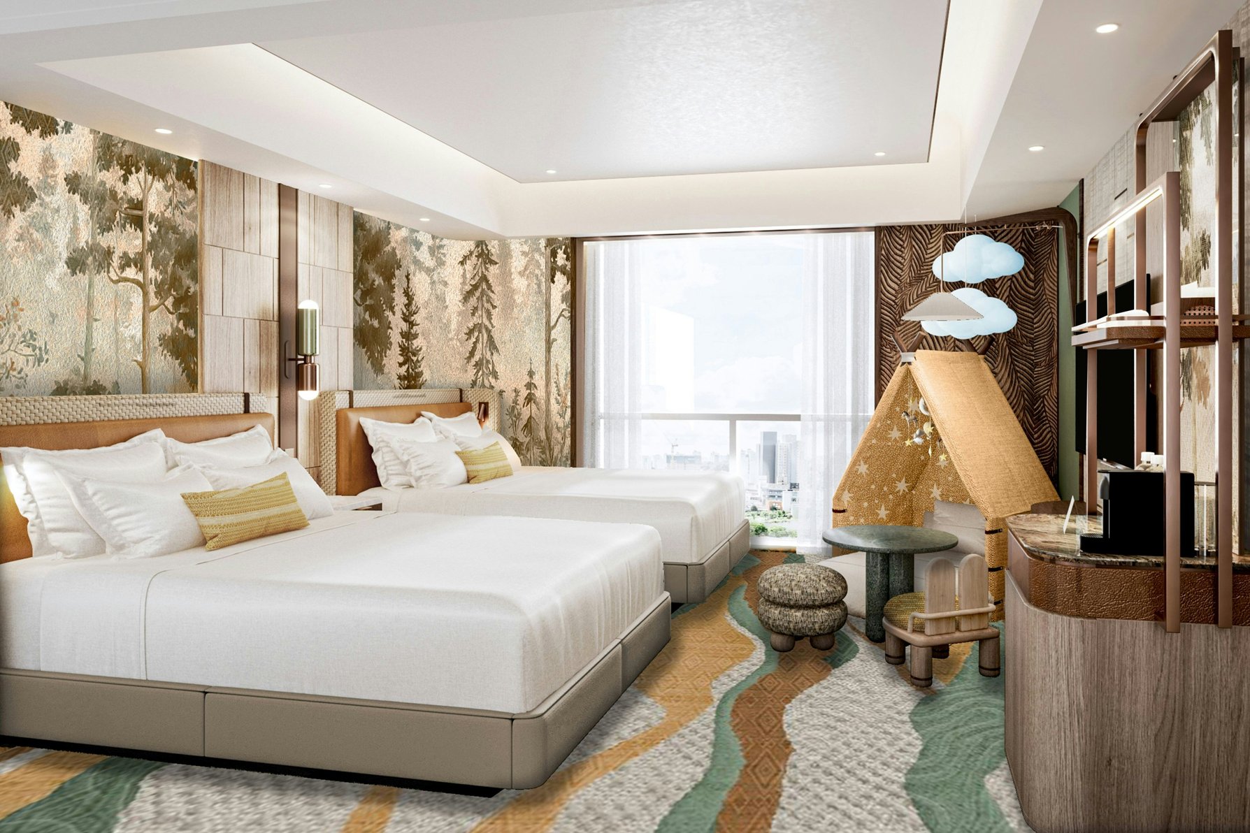 Sari Pacific Jakarta, Autograph Collection Room Type - Grand Sari Premium Room, Guest room, Bedroom 1: 1 King, Bedroom 2: 2 Twin