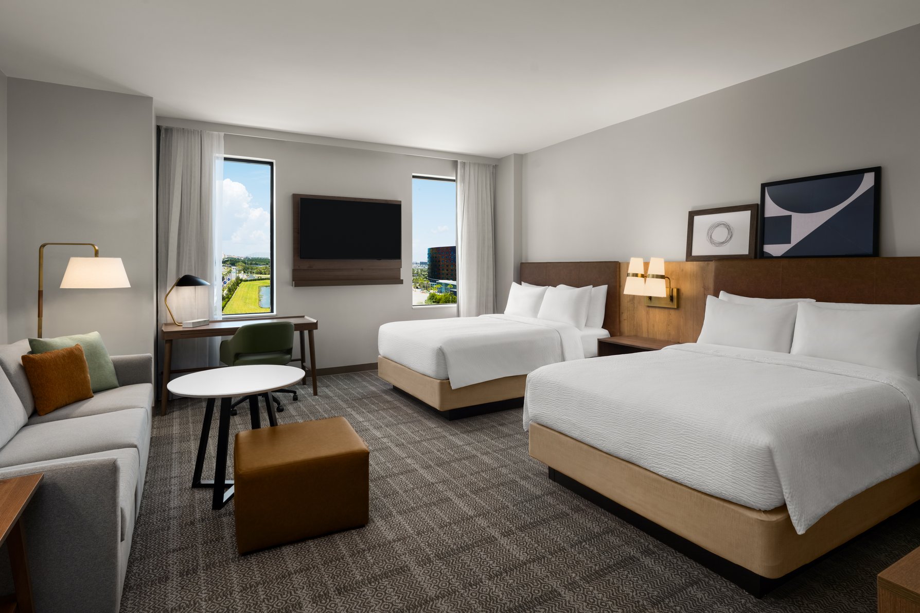 Staybridge Suites ORLANDO UNIVERSAL BLVD by IHG Room Type - 2 Queen Studio Suite Communications Accessible Bath Shower Comb