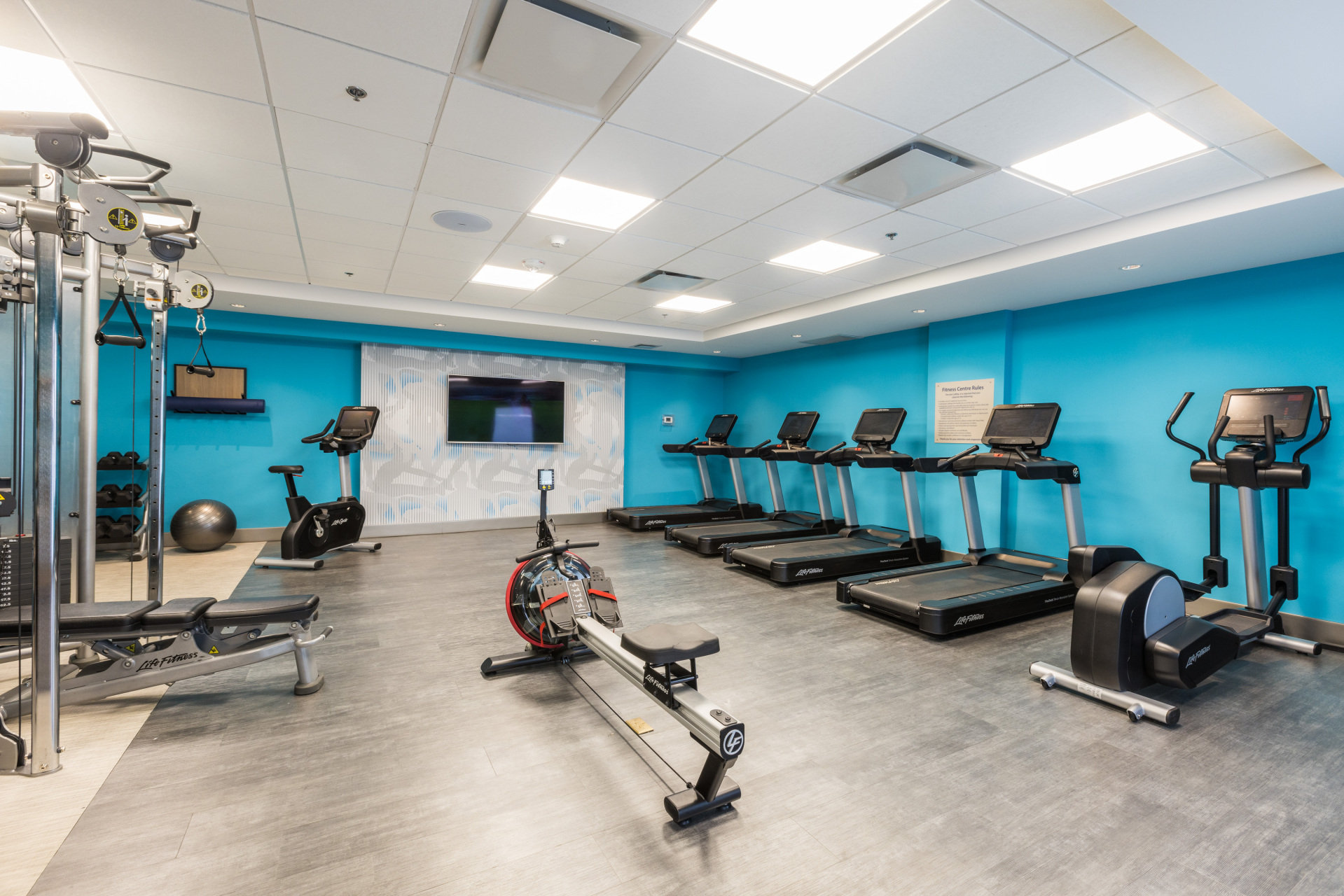Continue your workout regimen in our 24 hour fitness center.