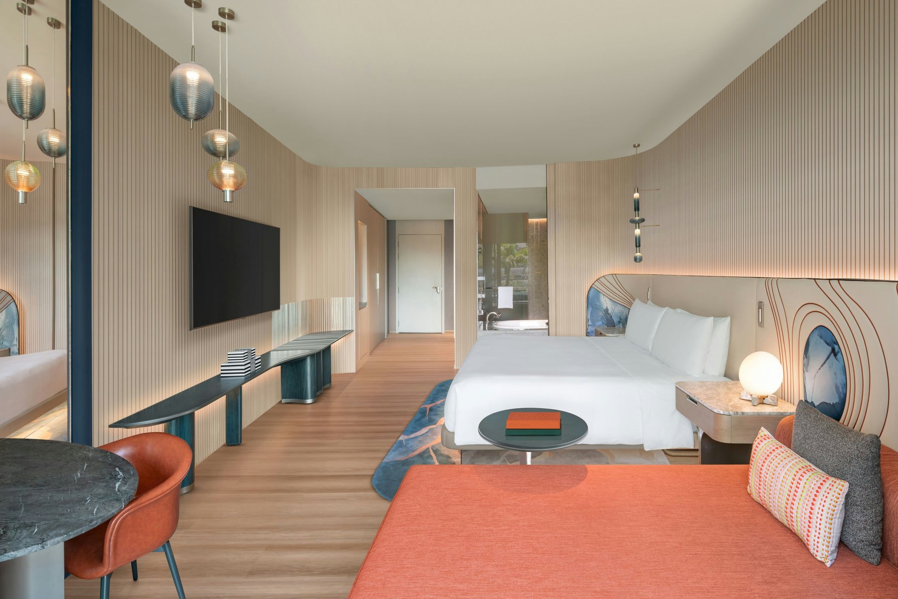 W Singapore - Sentosa Cove Room Type - Premier King, Guest room, 1 King Super, Sofa bed, Marina view, Balcony