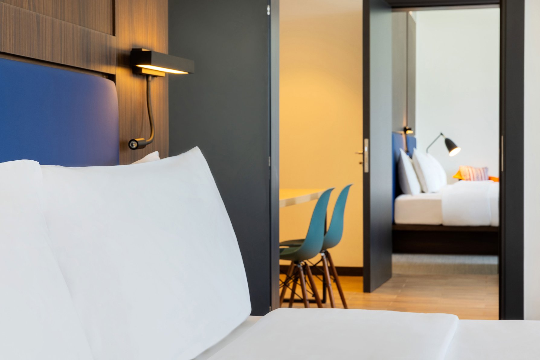 Aloft by Marriott Al Mina, Dubai Room Type - 2 Bedroom Suite, Bedroom 1: 1 King, Bedroom 2: 2 Twin, City view