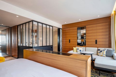 King size bed, sofa, coffee-tea machine, bathroom
