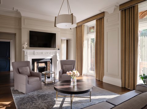 An elegant living room provides plenty of space to relax.