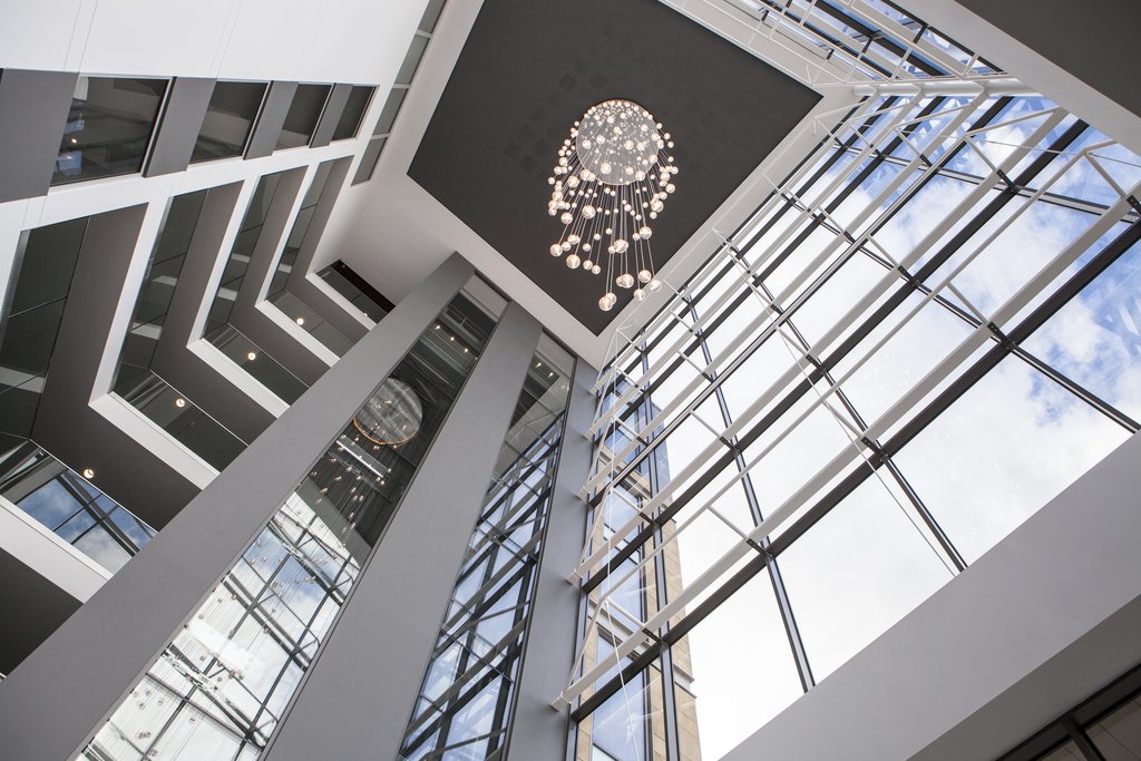 Atrium with glass balconies on every floor