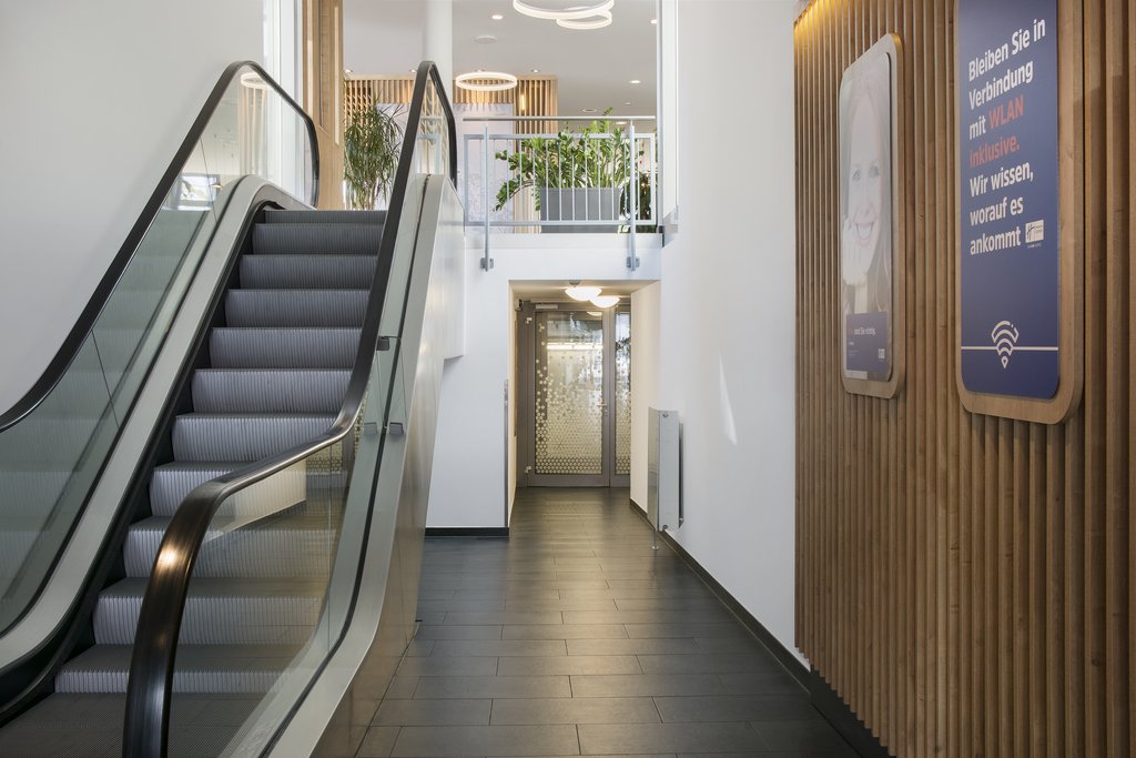 Holiday Inn Express Baden Baden entrance with escalator.Entrance