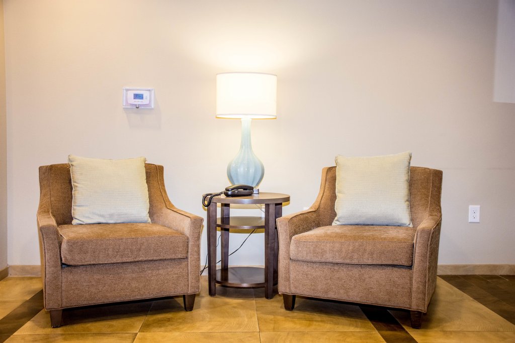 A comfortable seating arrangement while waiting to check in!