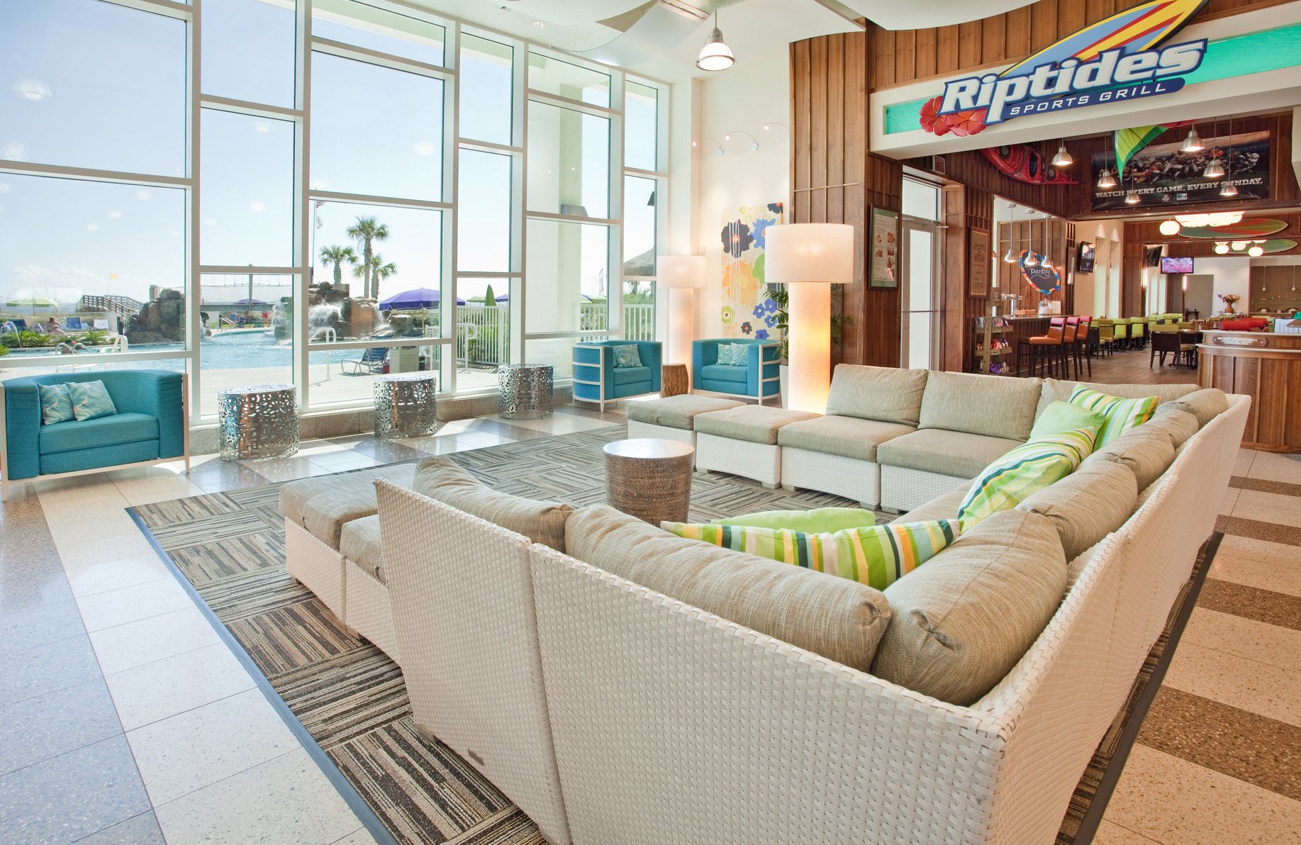 Relax in our lobby lounge with beautiful views of the pool