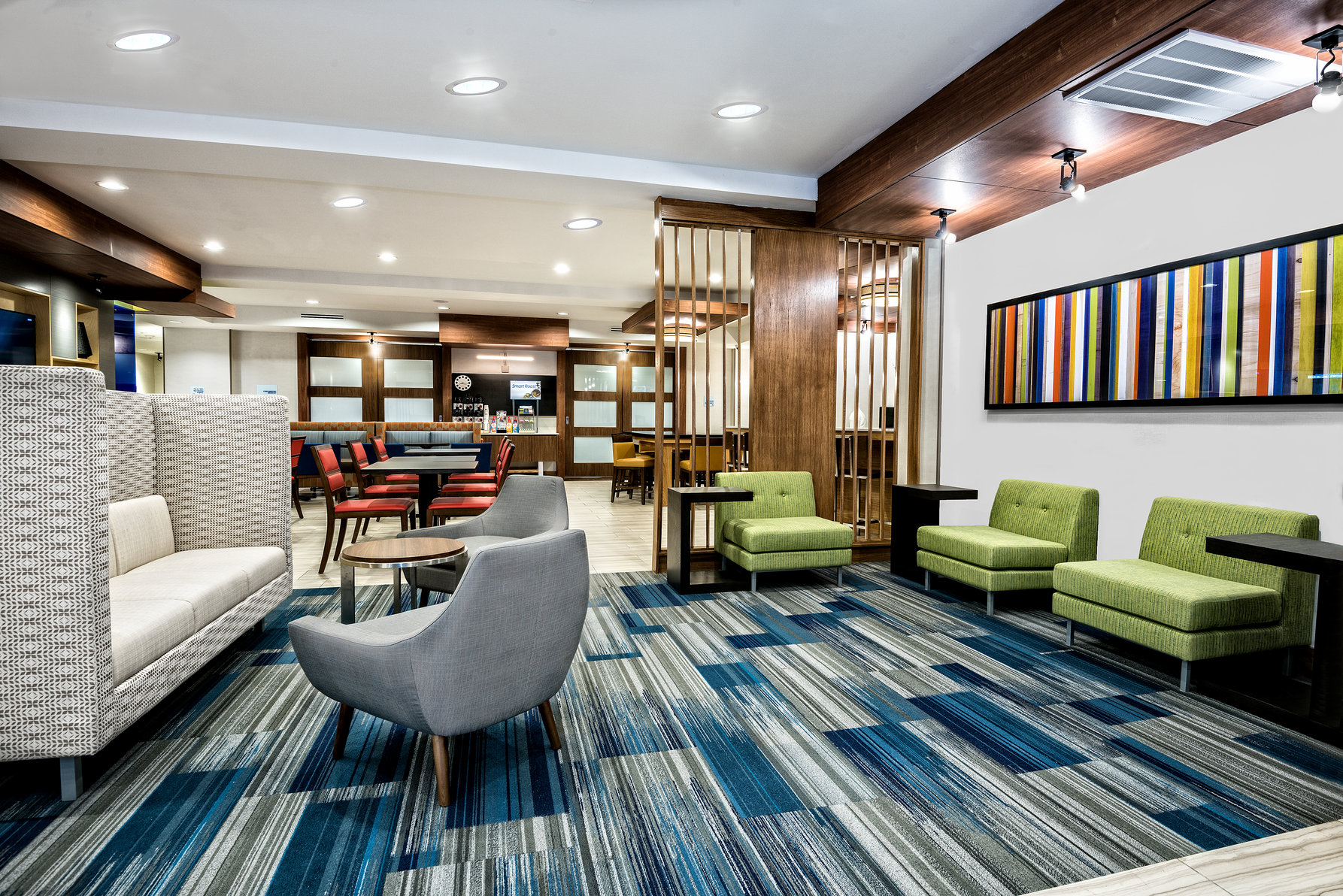 Enjoy plenty of seating and workspace in our spacious lobby.