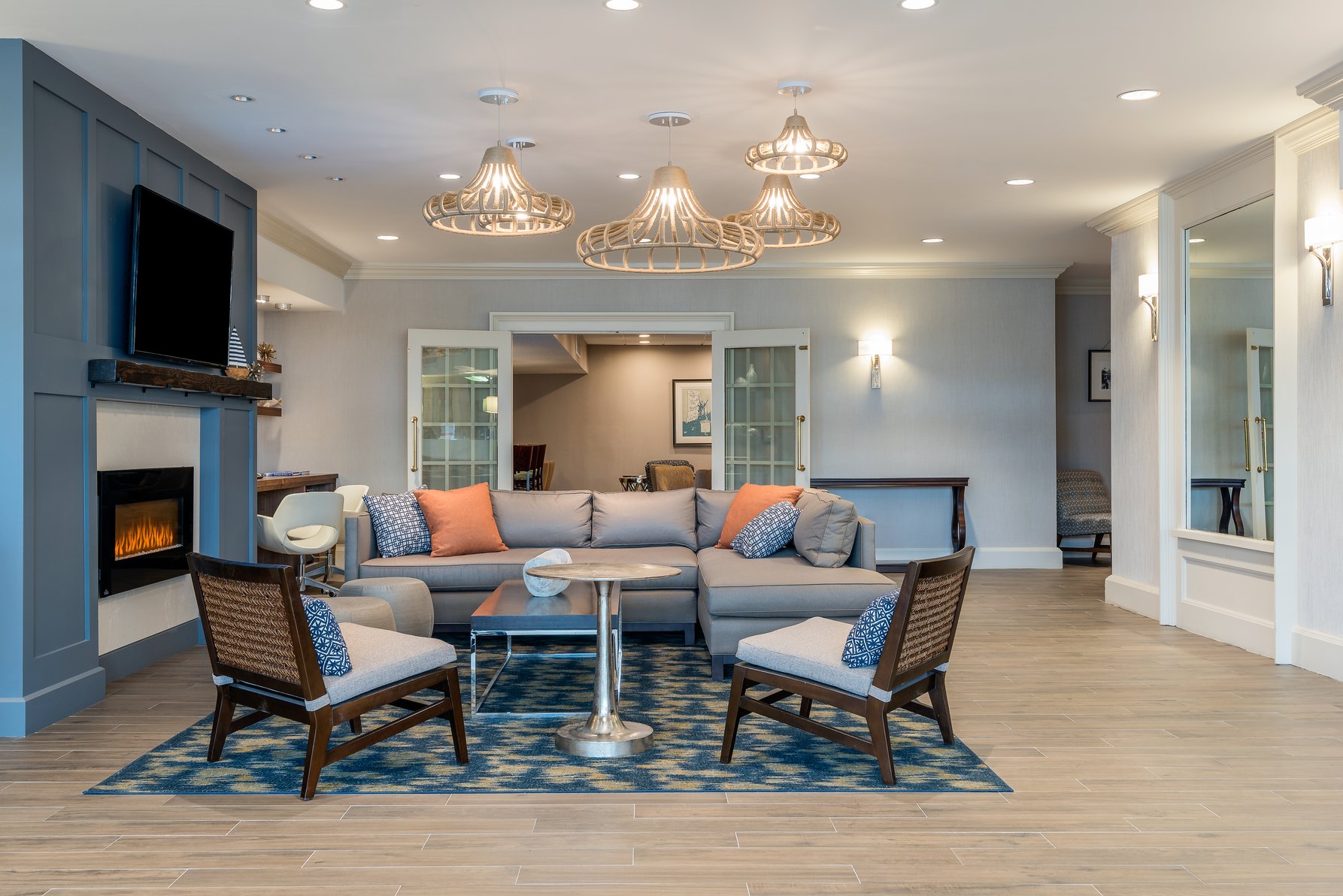 Relax by the fire in our warm new lobby
