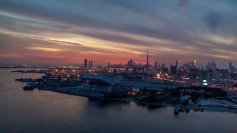 Scenic views featuring the glistening Dubai creek and skyline