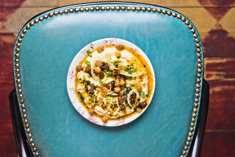 hummus, urfa burnt butter, crispy chickpeas and jumbo raisins