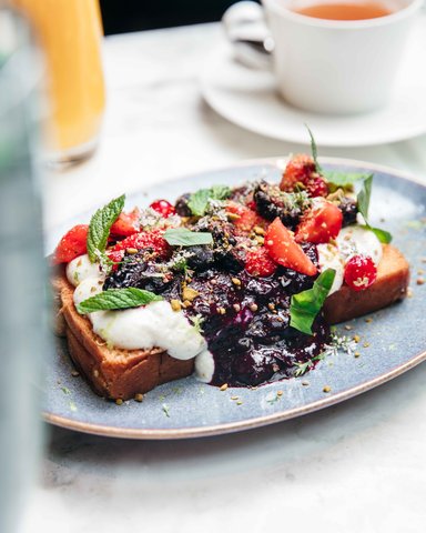 Breakfast Toast with Strawberries and Fruit Compote