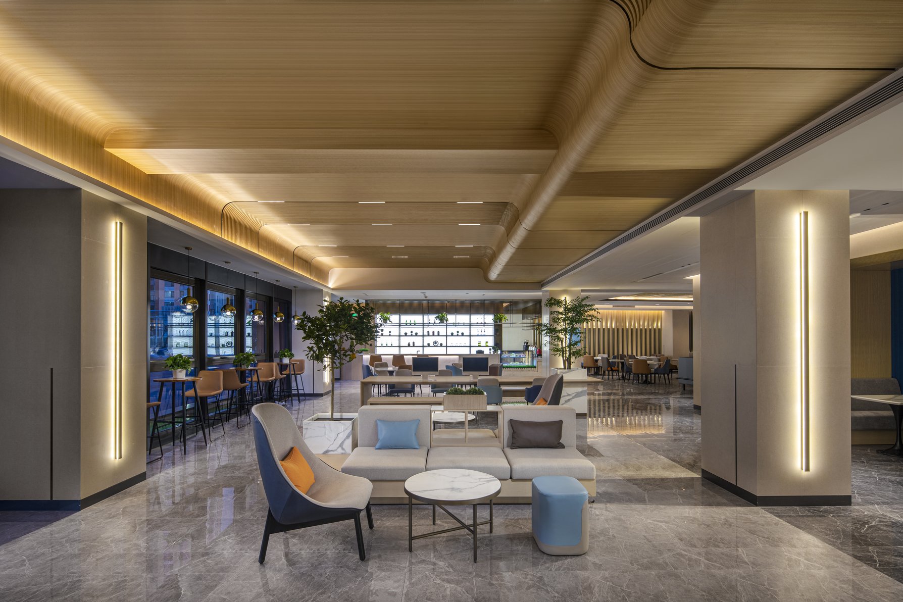 The hotel lobby