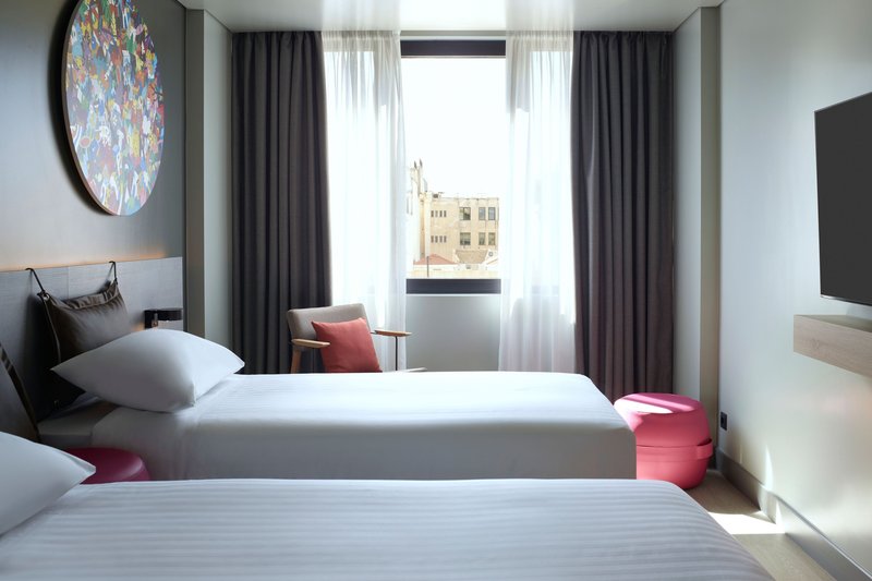 Bathroom, twin beds, view