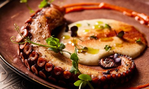 Galician Octopus with Smoked Paprika and Potato Puree at Amarbar