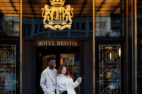 Couple in front of Hotel Bristol Exterior