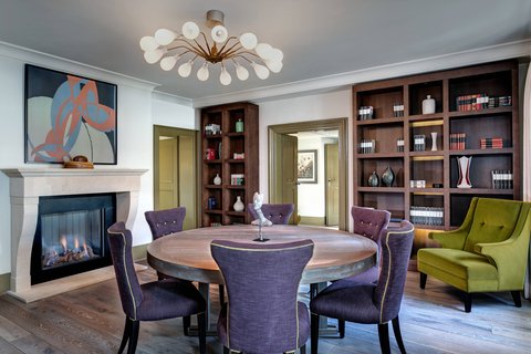 Presidential Suite Private Dining Room with fire p