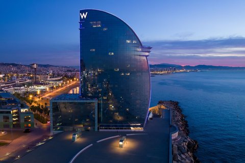 W Barcelona building, port side at sunrise.