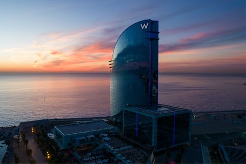 W Barcelona building, city side at sunrise.