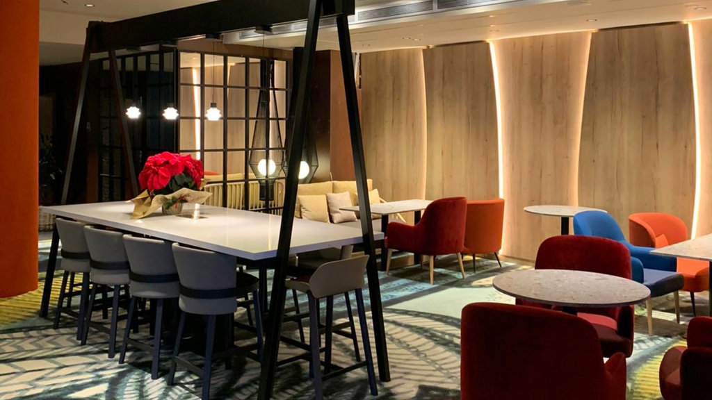 A friendly coworking space with barista