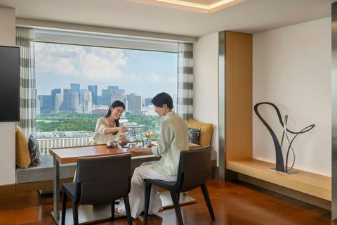 Guests are enjoying tea time with view