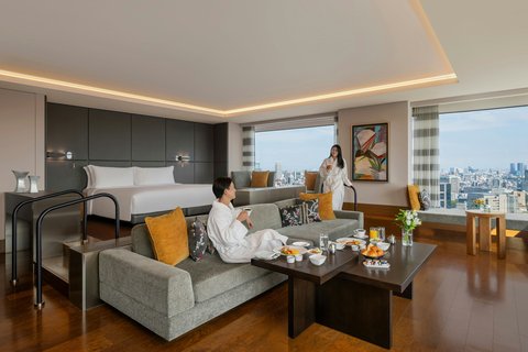 The guests are enjoying the in-room breakfast